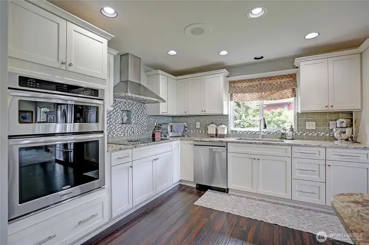 Large kitchen with abundant counter space and functional layout.