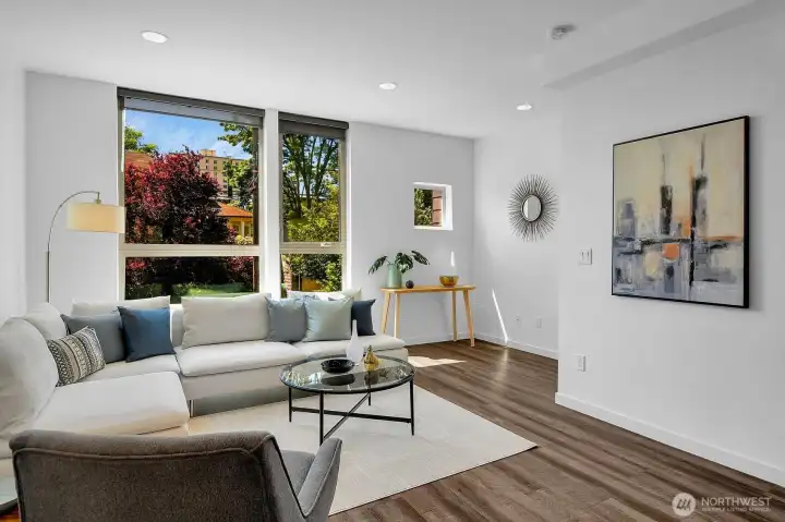 Oversized windows with nice outlook and abundant natural light.