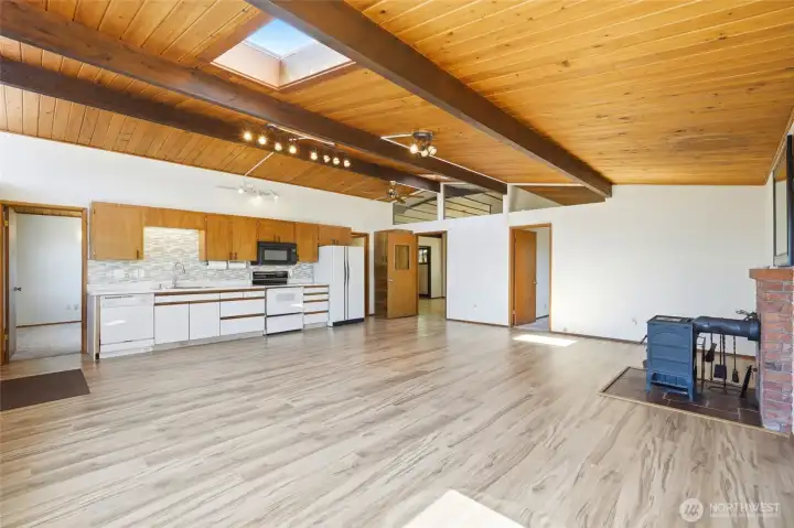 Great Room with Vaulted Wood Ceiling