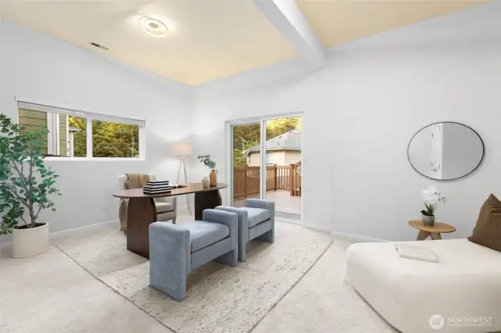 Downstairs offce or guest room with private deck