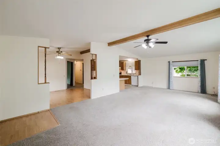 Large living room and dining area