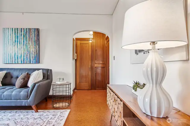 Beautiful foyer with closet and built ins.