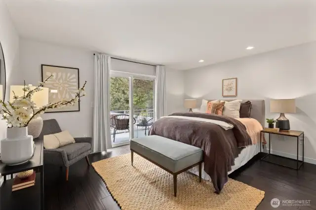 Primary bedroom. Big enough for a king bed (queen bed shown)