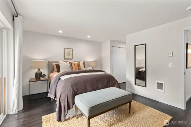 Primary bedroom. Big enough for a king bed (queen bed shown)