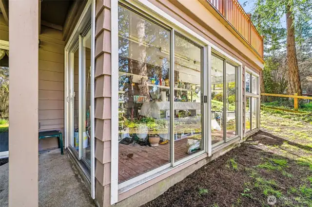 Green house, built-in shelves
