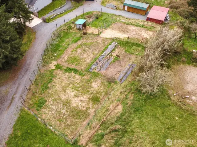 Fully fenced garden area. Large shed with green roof does not convey.