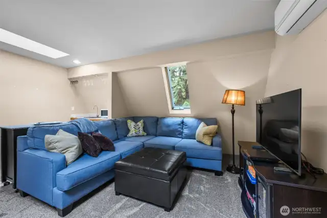 Very comfy couch and entertainment center