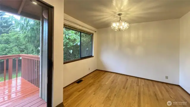 Looking from kitchen into dining area.
