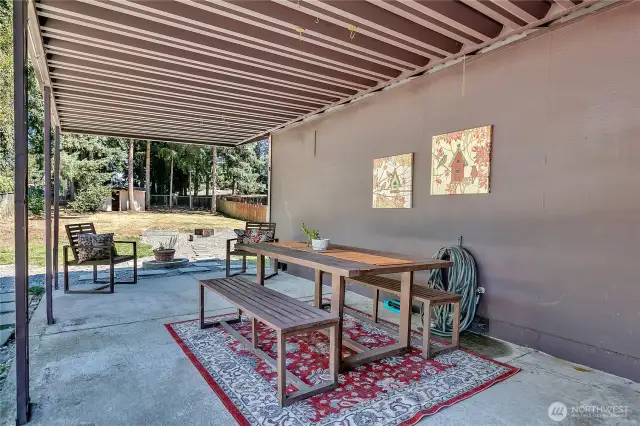 Outdoor covered picnic area.