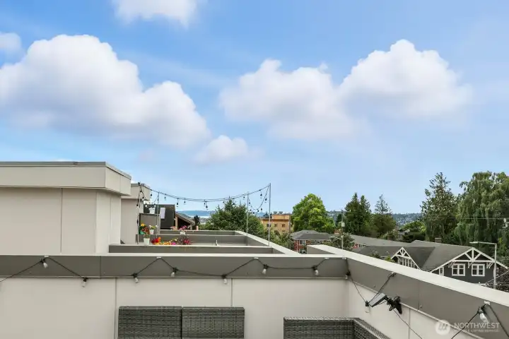 Private roof top deck with 360 views of Ballard, City, Ocean and Mountains