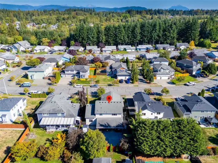 Aerial view of the back of the home