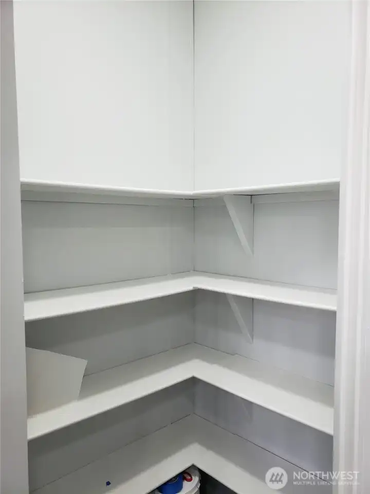 Close up View of the Walk In Pantry with 4 Shelves for a lot of Staorage.