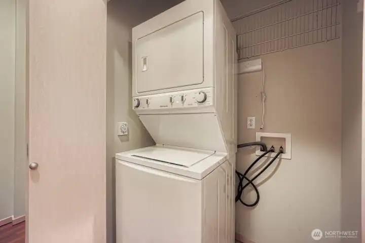 Convenient in-unit stackable washer and dryer make everyday living easy and efficient.