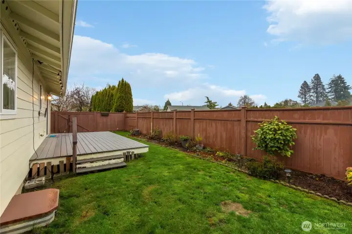Fenced backyard with room to garden