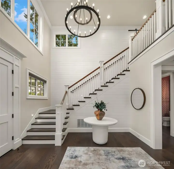 This 2-story grand entrance awaits you, with lots of custom details.