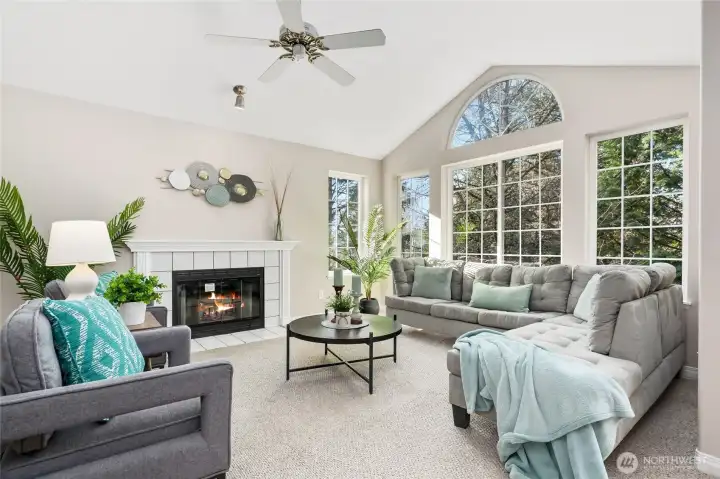 Top Floor end unit with vaulted ceiling and wood burning fireplace