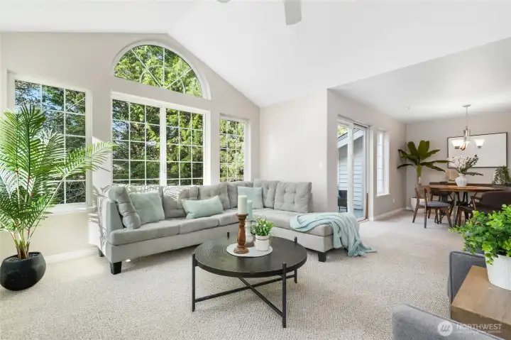 Large windows look out over the Mercer Slough Wetlands