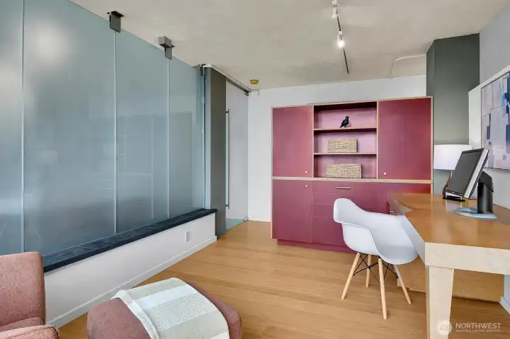 Looking back to hallway in office.