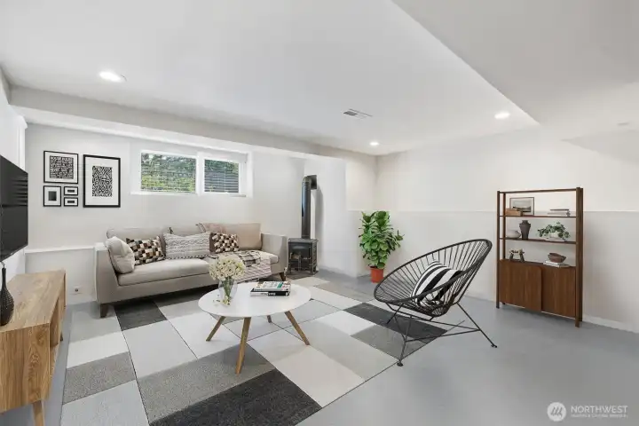 Virtually staged-basement living room