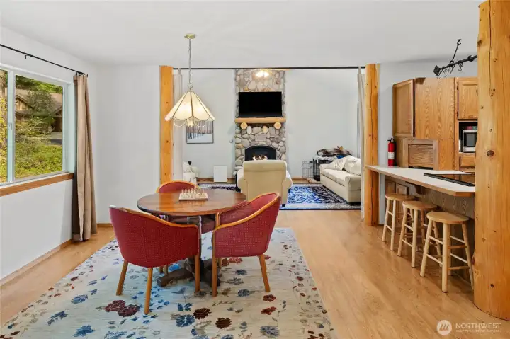 Enjoy easy indoor-outdoor flow with a door from the dining area to the backyard.