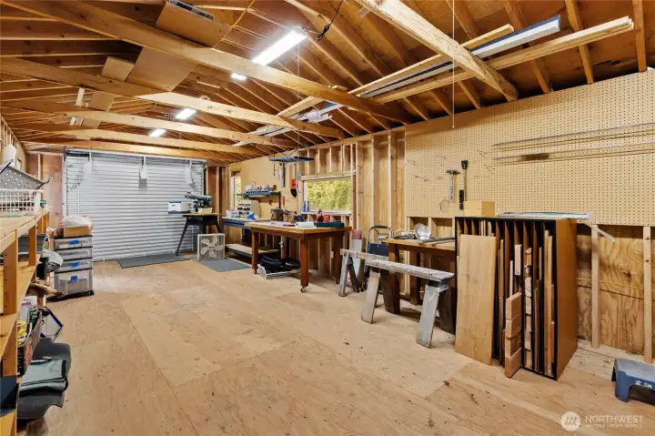 Workshop offers additional space from the garage for hobbies.
