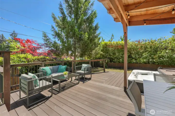 Sunny deck with south orientation.  New deck and hot tub in 2020.