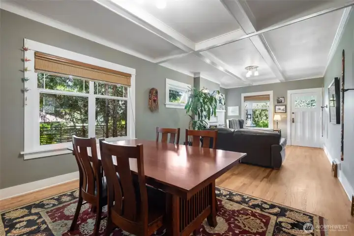 Spacious dining area comfortably seats 6