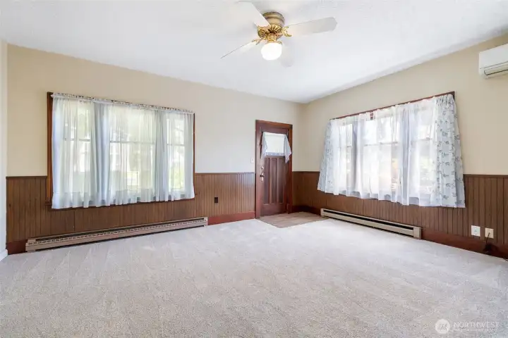The living room has fresh paint, new carpet, and a mini split for heating AND cooling.