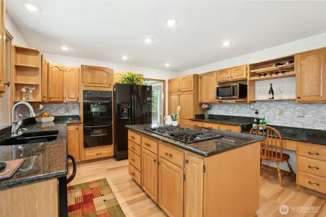 Spacious kitchen offers plenty of counter space and cabinets