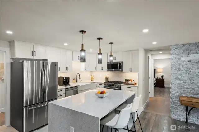 Amazing Kitchen with waterfall island and lots of Cabinet space