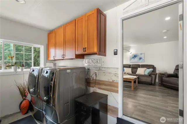 Laundry space located in garage