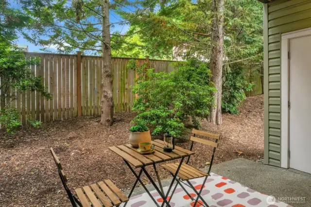 Private patio with storage closet