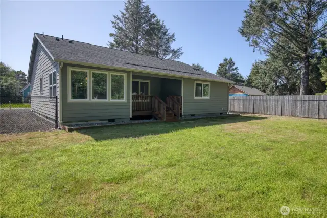 Back yard is spacious and private.