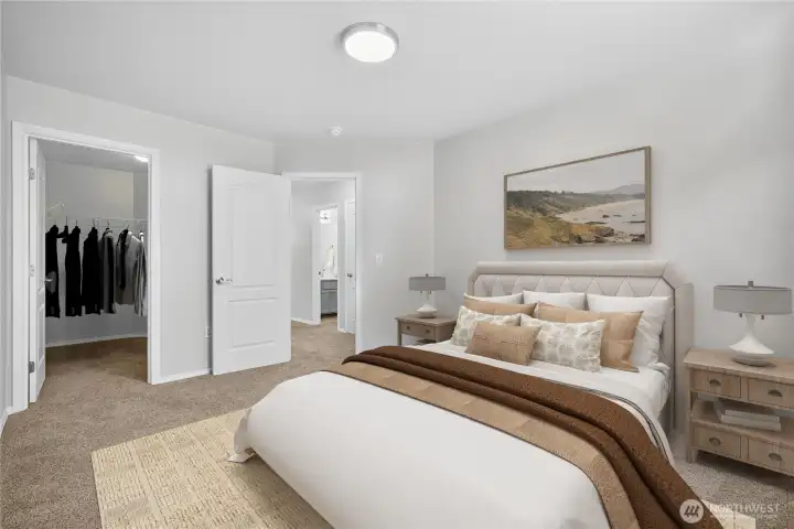 First of two secondary bedrooms with a large dedicated walk-in closet (virtually staged)