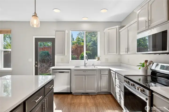 Kitchen with door to the backyard