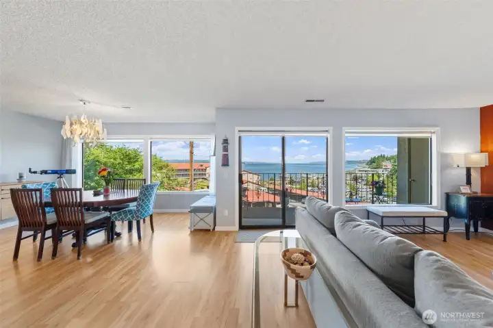 Fantastic views of the waterfront from the kitchen, living and dining room.