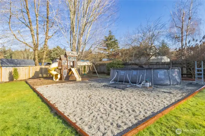 Play system and above-ground pool stay with home.