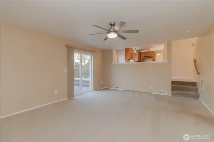 Slider access to deck in back yard.