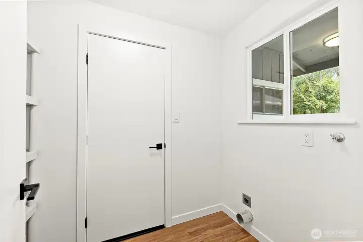 Laundry off kitchen. Pantry space on left