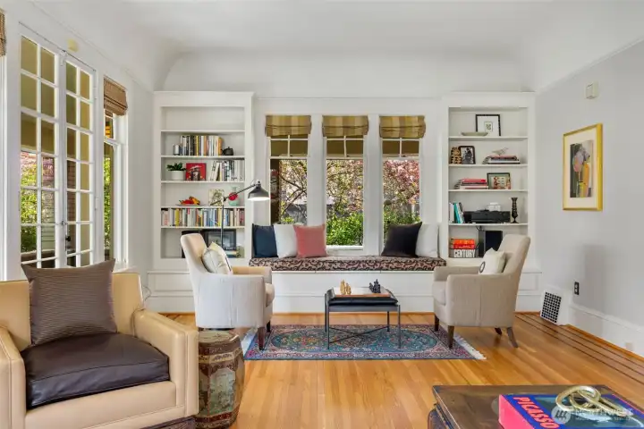 Built-ins abound with cozy seating.