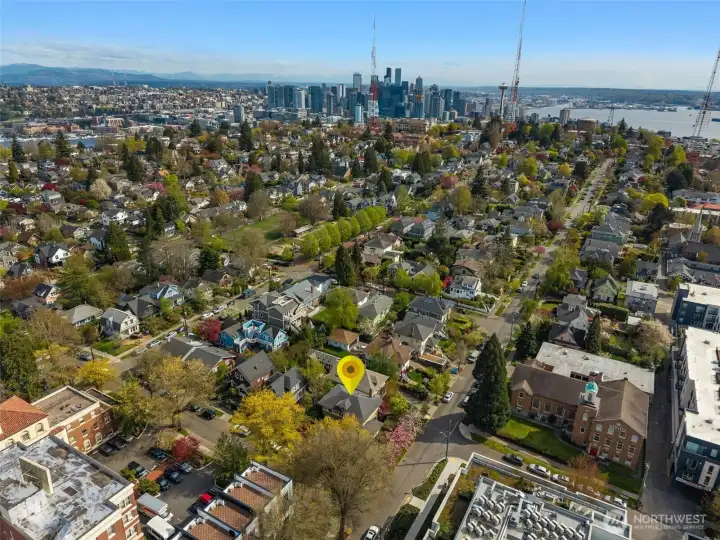 Walkable vibrant neighborhood near parks, restaurants, grocery stores, shops and bars.