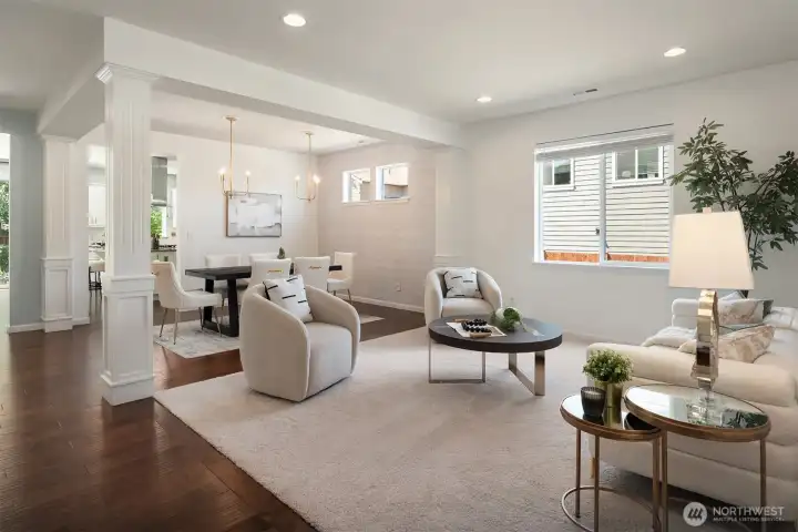Expansive open floor plan easy flow from dining to sitting room.