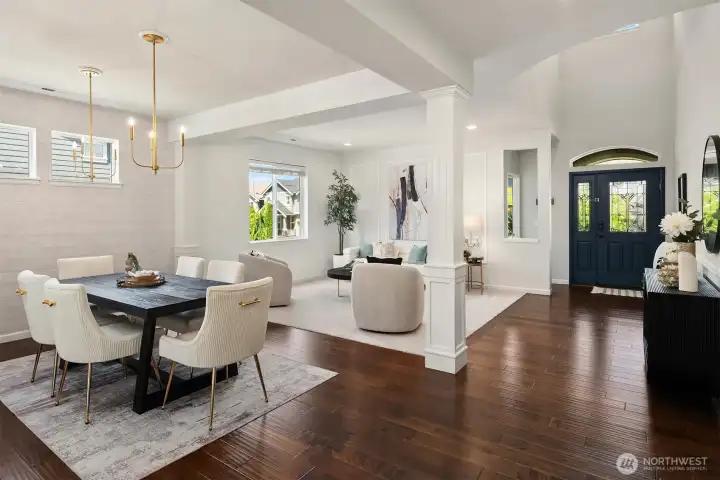 Open concept floor plan with new carpet throughout the home.