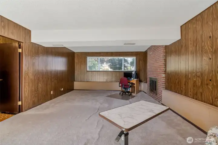 Downstairs family room also has fireplace.