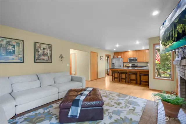 Family room and kitchen