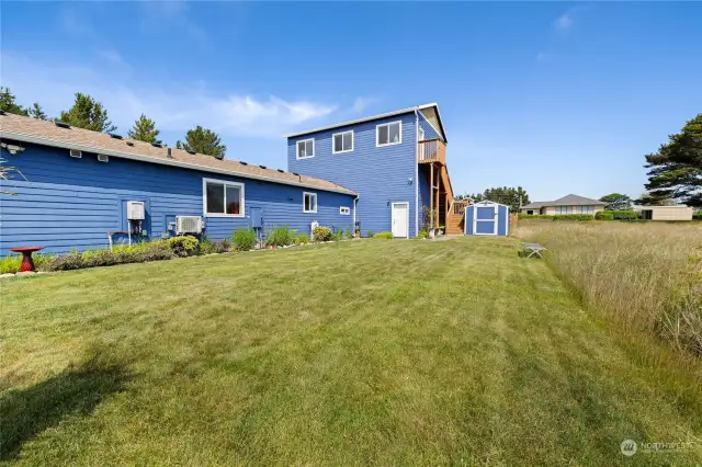 Backyard with storage shed