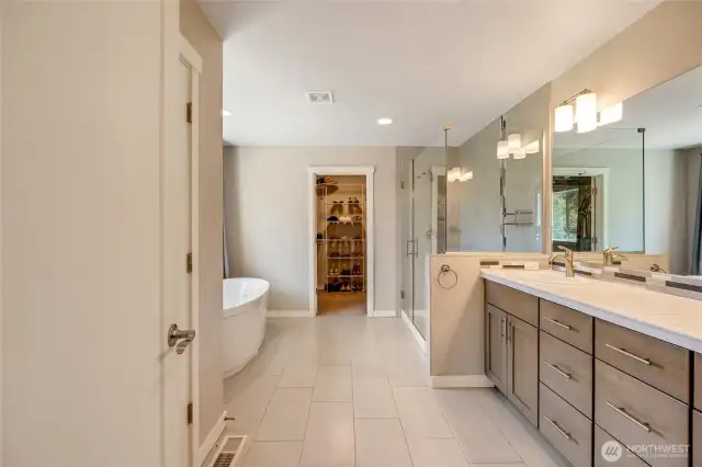 Primary suite with a large walk-in closet.