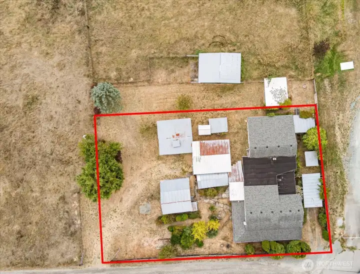 Not all structures are part of subject property. Lot lines here are approximate.