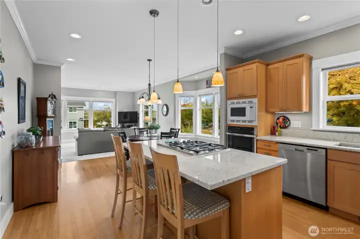 Kitchen looking into dining and living room