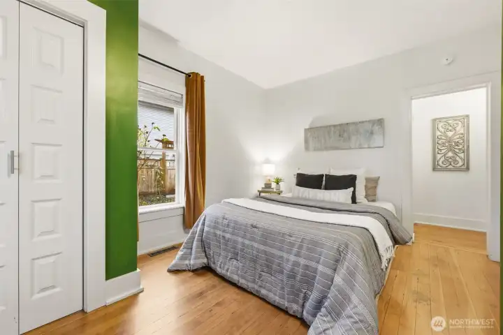 Primary bedroom on the main level with attached full bathroom